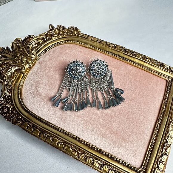 Park Lane Jewelry Chain, Blue CZ & Crystal Tassel Fringe Earrings Silver-tone - Picture 5 of 5